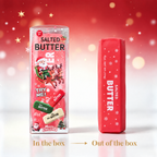 Red butter-stick squishy, in the box and out of the box